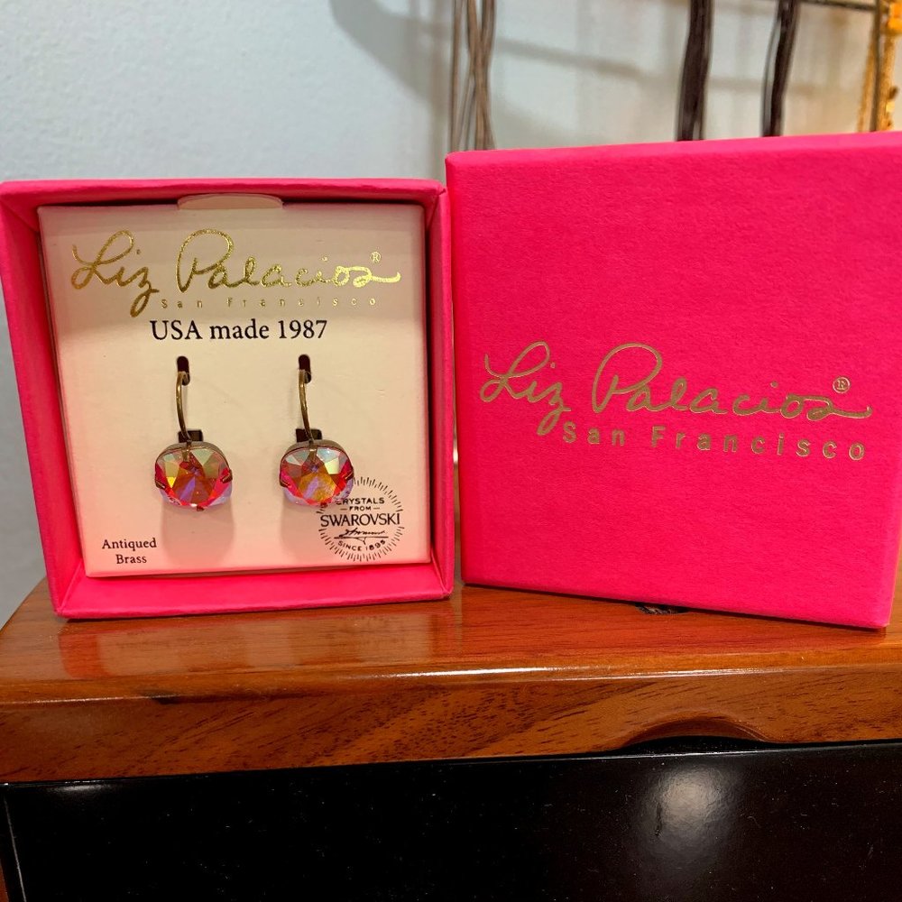Liz Palacios Swarovski Earrings NIB Antiqued Brass